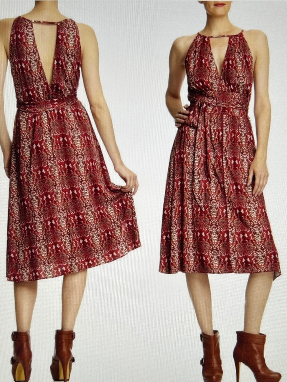 MARC JACOBS Red Serpent Convertible Midi Dress Size M